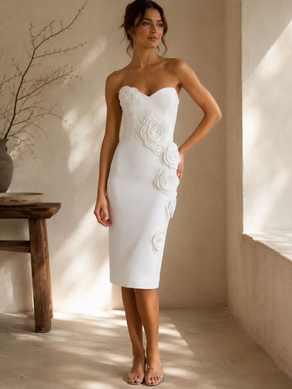 Helsi Kaia White Midi Dress Floral Appliqué